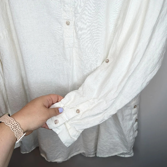 Croft & Barrow White Linen Blend 1/4 Button Down Collared Top Women 2X Plus - Picture 3 of 8
